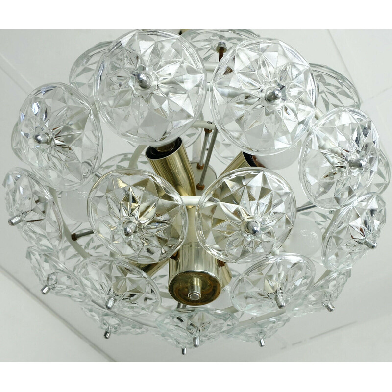 Mid century sputnik chandelier with 32 faceted glass prisms, 1960s