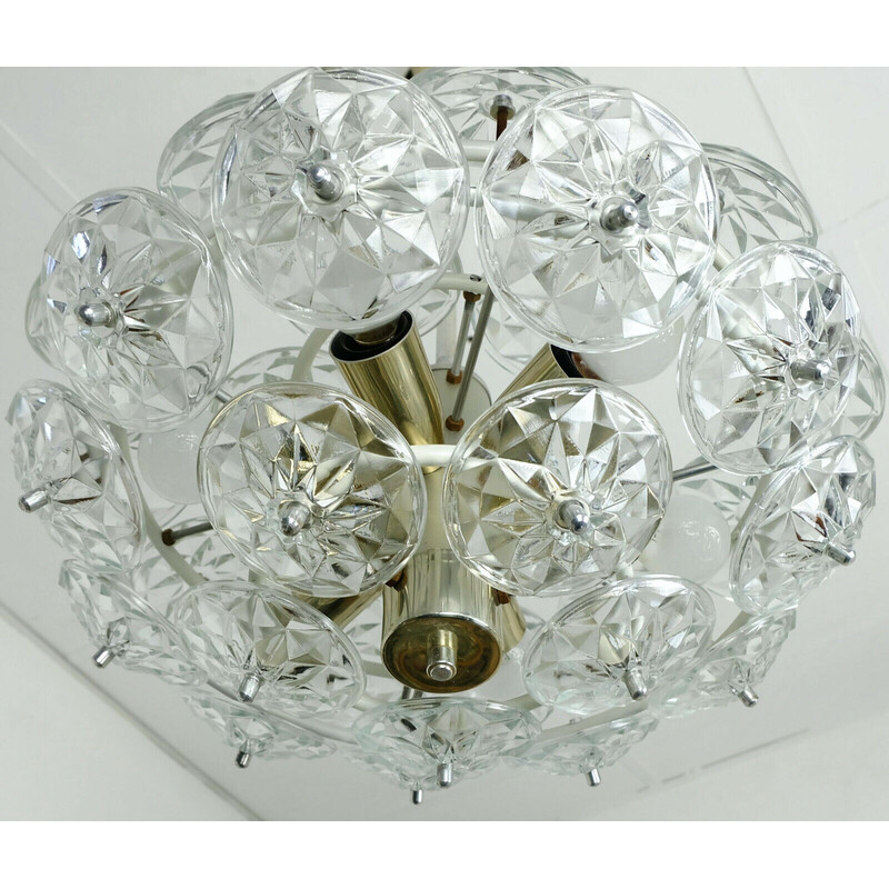 Lampadario sputnik vintage con 32 prismi di vetro sfaccettato, 1960