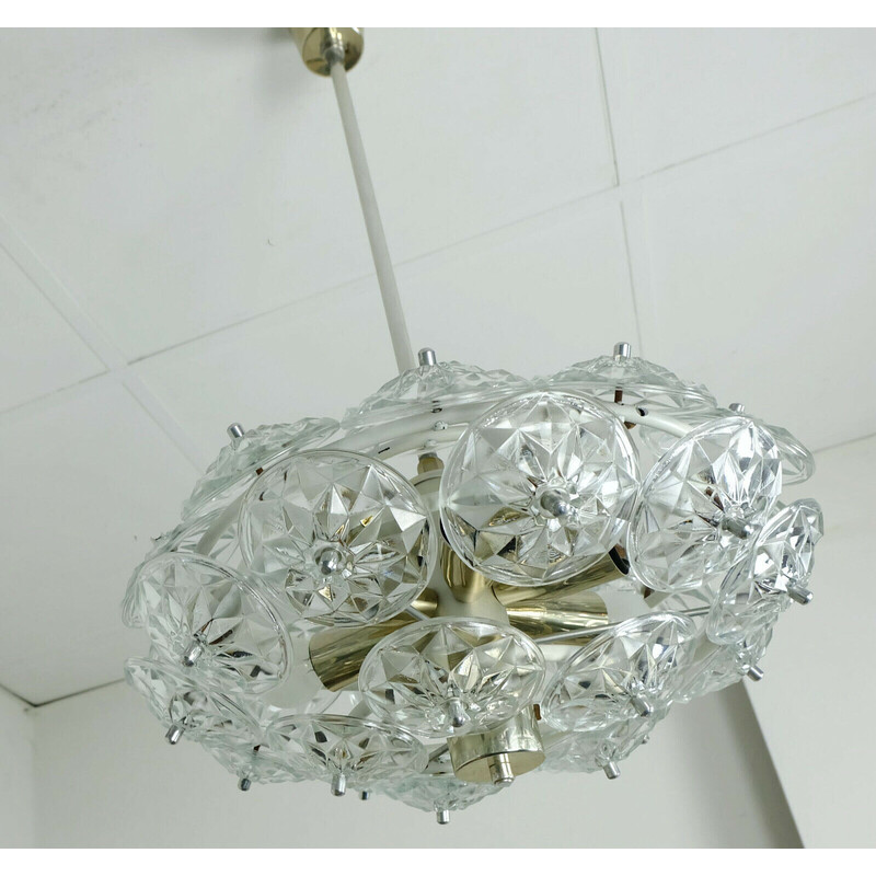 Lampadario sputnik vintage con 32 prismi di vetro sfaccettato, 1960