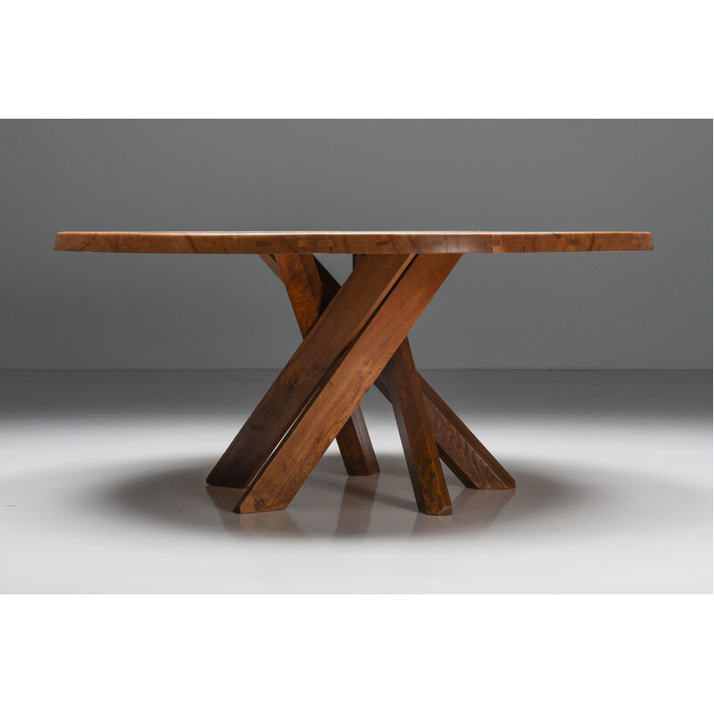 Vintage "T21" elmwood dining table by Pierre Chapo, 1973