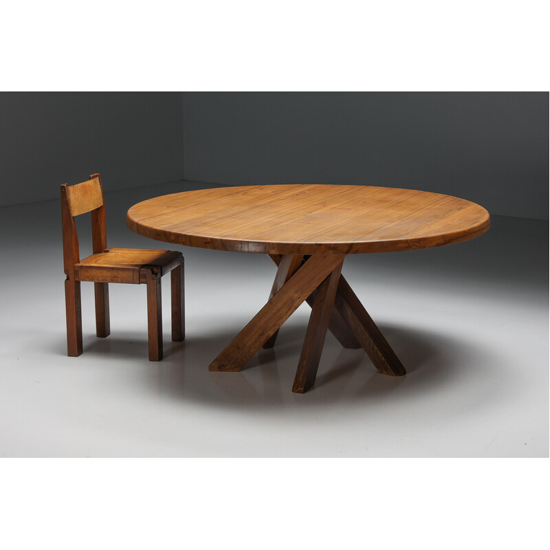 Vintage "T21" elmwood dining table by Pierre Chapo, 1973