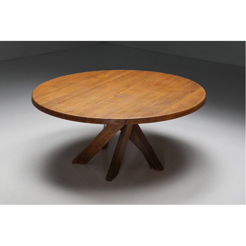 Vintage "T21" elmwood dining table by Pierre Chapo, 1973