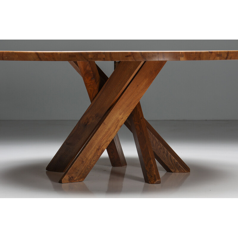 Vintage "T21" elmwood dining table by Pierre Chapo, 1973