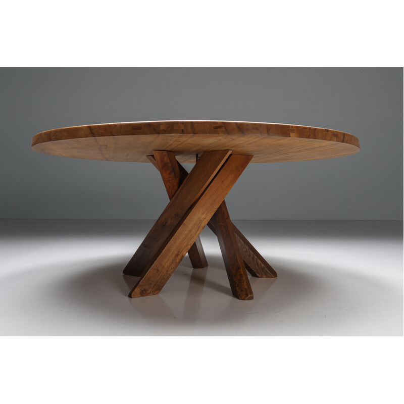 Vintage "T21" elmwood dining table by Pierre Chapo, 1973