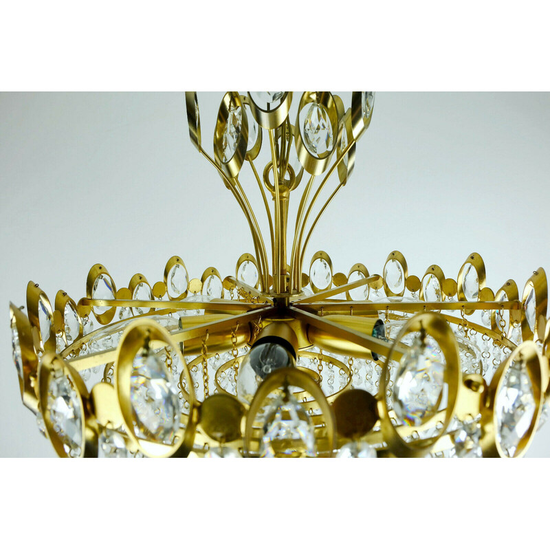 Lámpara vintage de cristal y latón dorado de Palwa, Alemania Occidental 1960