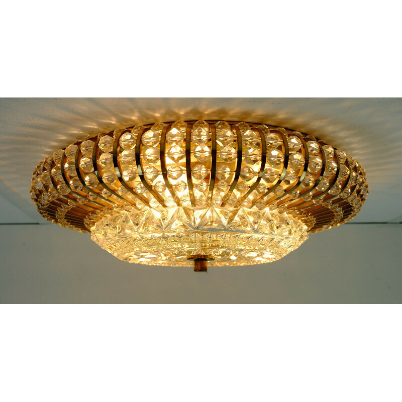 Vintage ceiling lamp in brass and glass by Palwa, 1960s