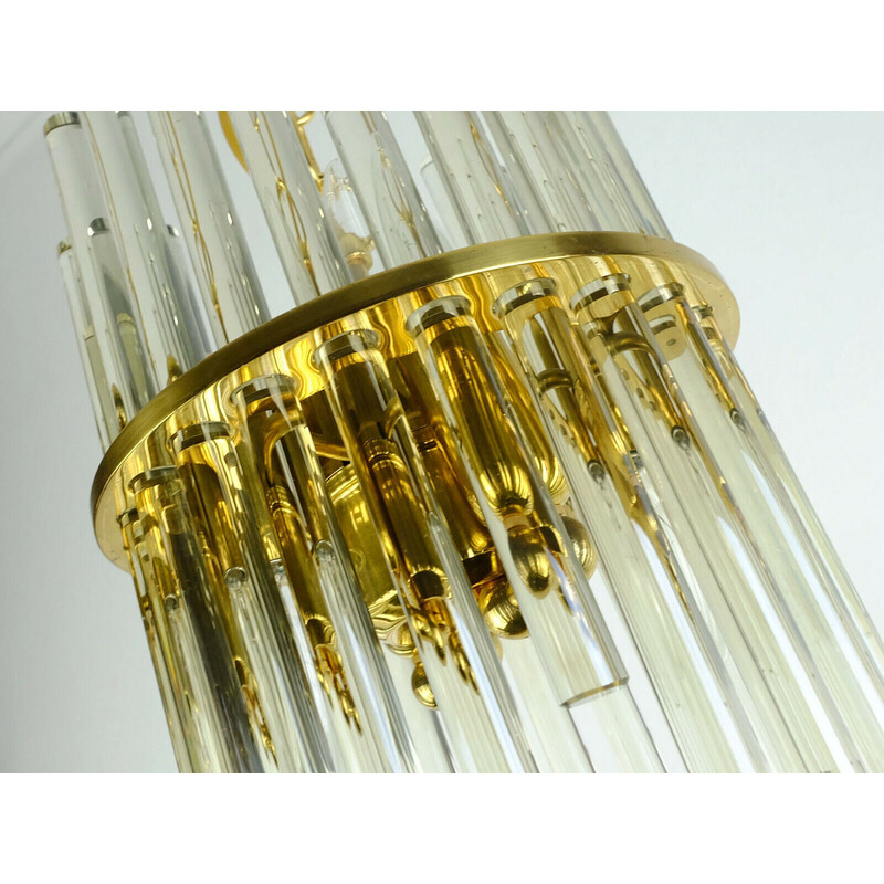 Vintage chandelier in gilt brass and glass rods by Christoph Palme Leuchten, 1960s