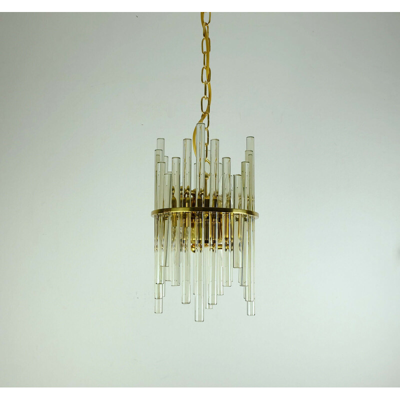Candelabro vintage em latão dourado e varas de vidro por Christoph Palme Leuchten, década de 1960