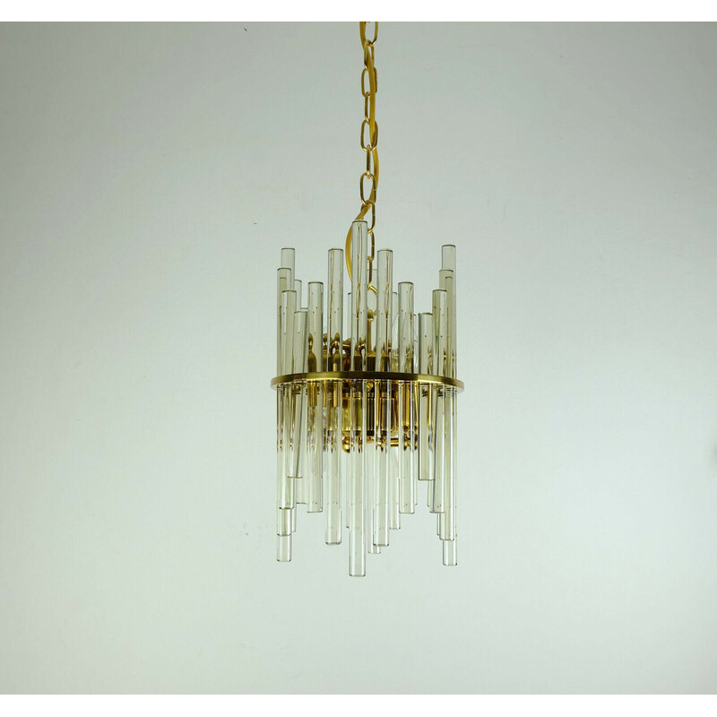 Vintage chandelier in gilt brass and glass rods by Christoph Palme Leuchten, 1960s