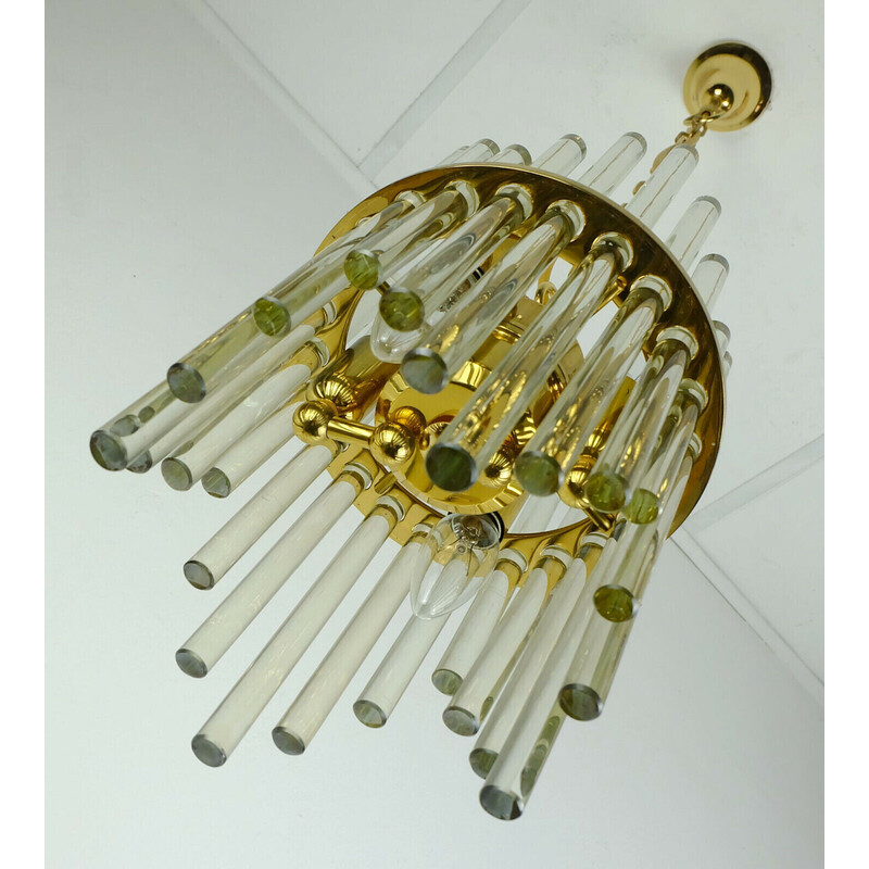 Lampadario vintage in ottone dorato e bacchette di vetro di Christoph Palme Leuchten, 1960