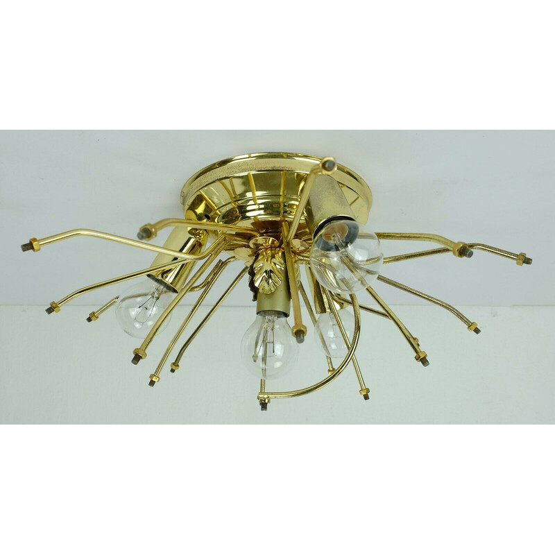 Vintage ceiling lamp in glass crystals and gilt brass by Palwa, 1970s