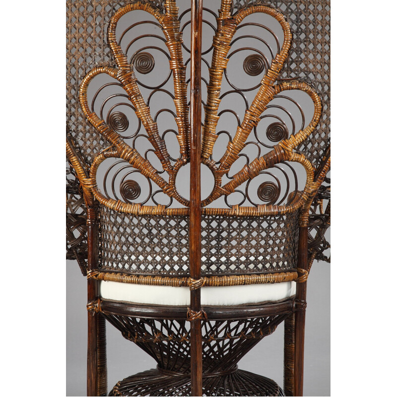 High back woven rattan armchair - 1970s