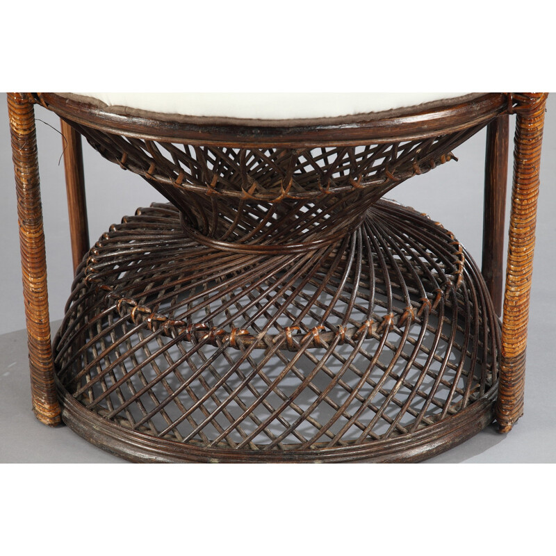 High back woven rattan armchair - 1970s