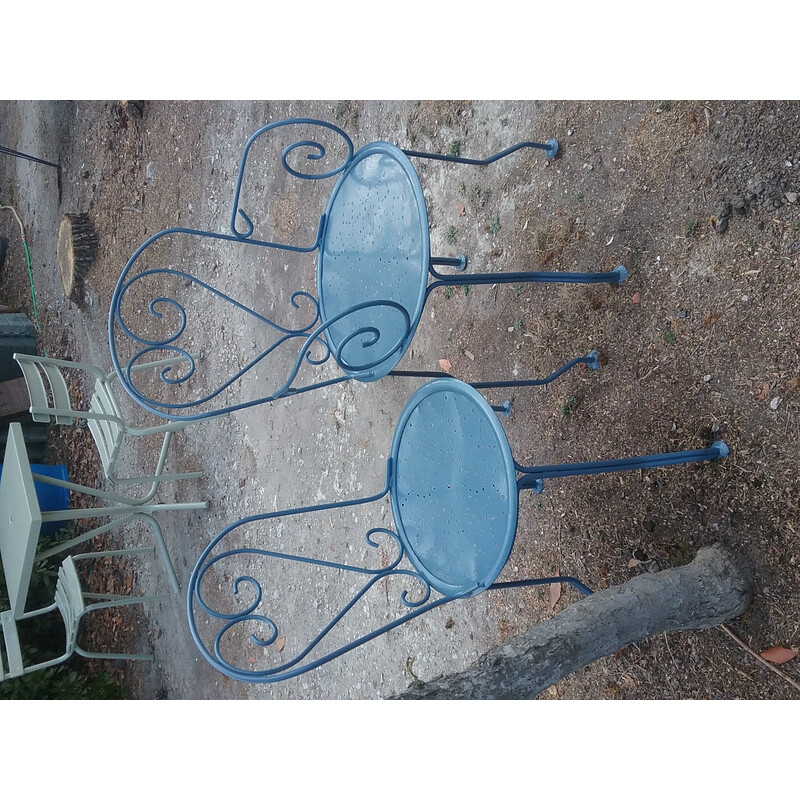 Ensemble de jardin vintage en fer forgé bleu
