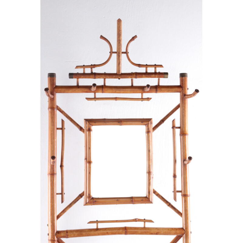 Art Deco vintage bamboo hall coat rack, France 1940