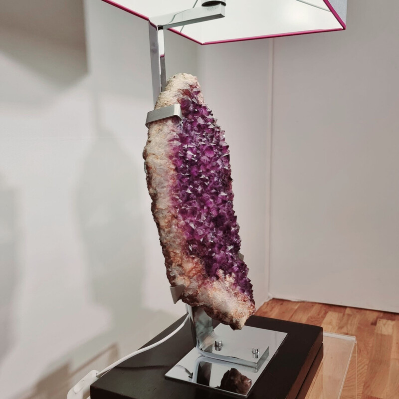 Vintage lamp in chromed metal and amethyst, 1970