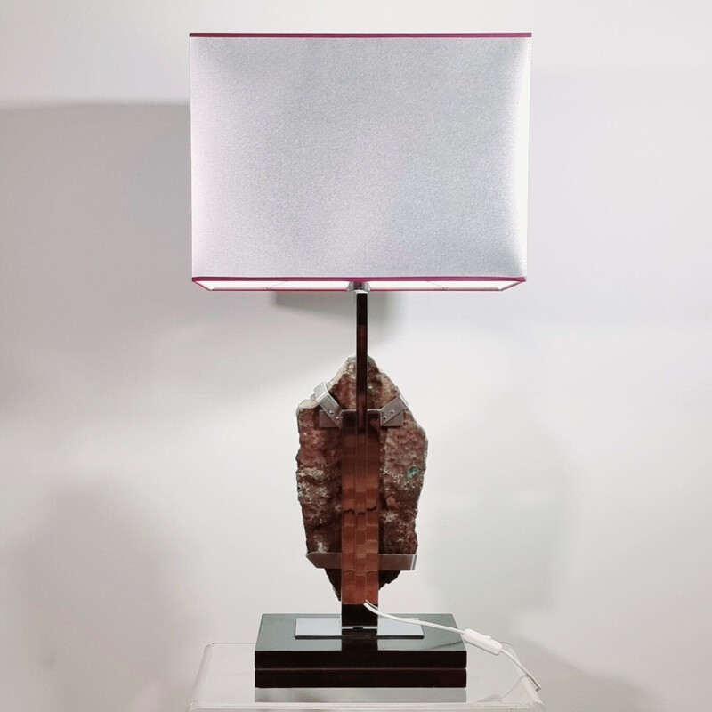 Lámpara vintage de metal cromado y amatista, 1970