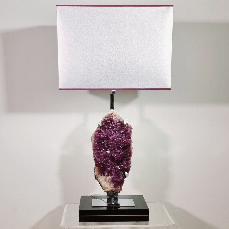 Vintage lamp in chromed metal and amethyst, 1970