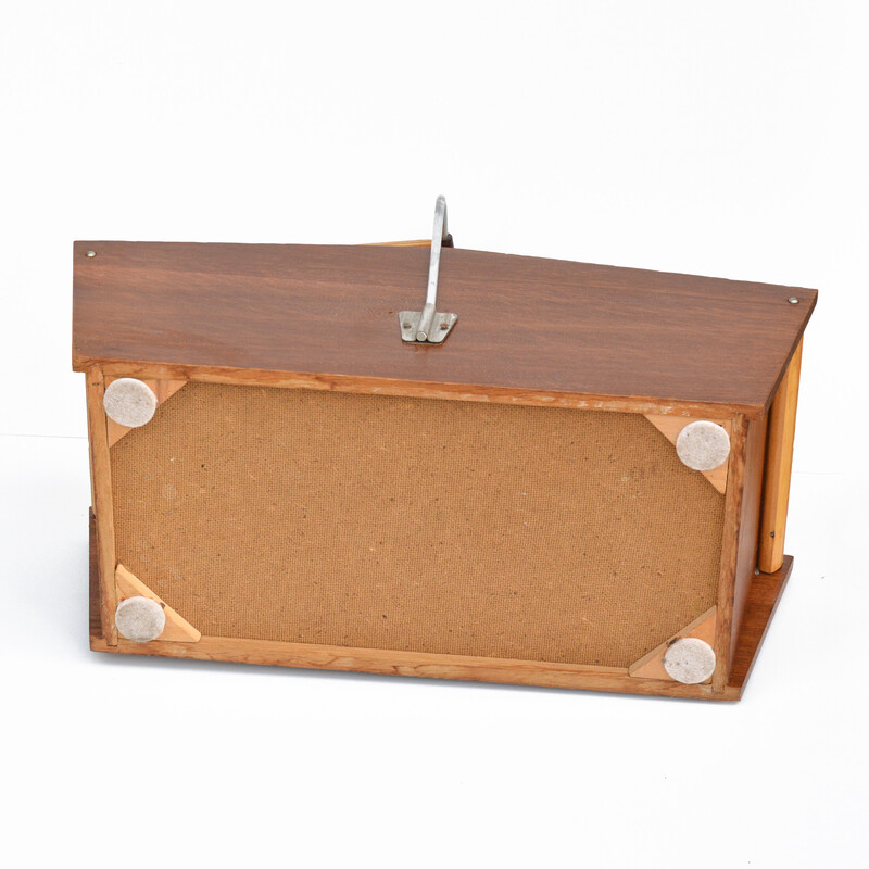 Caja de hilo de madera vintage con asa, Alemania 1960