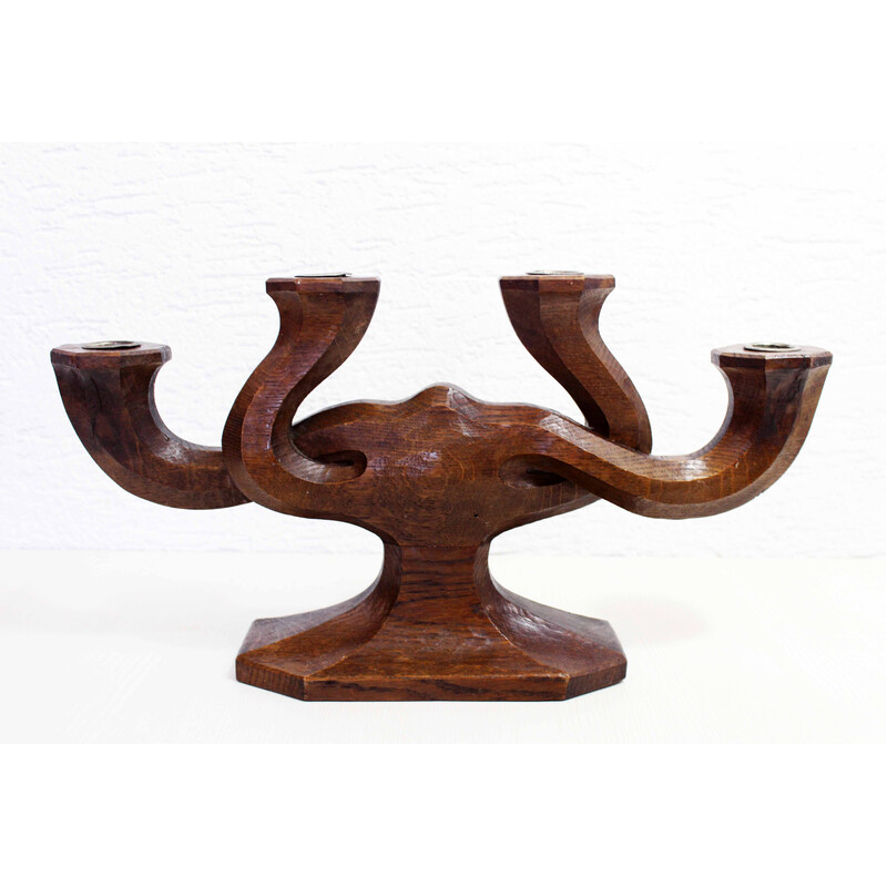 Vintage anthroposophical candlestick in oakwood, 1950