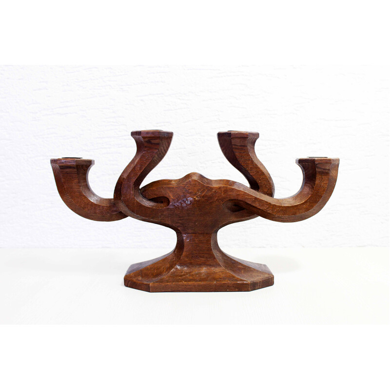 Vintage anthroposophical candlestick in oakwood, 1950