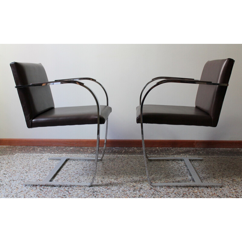 Brown leather and chromed metal chair - 1970s