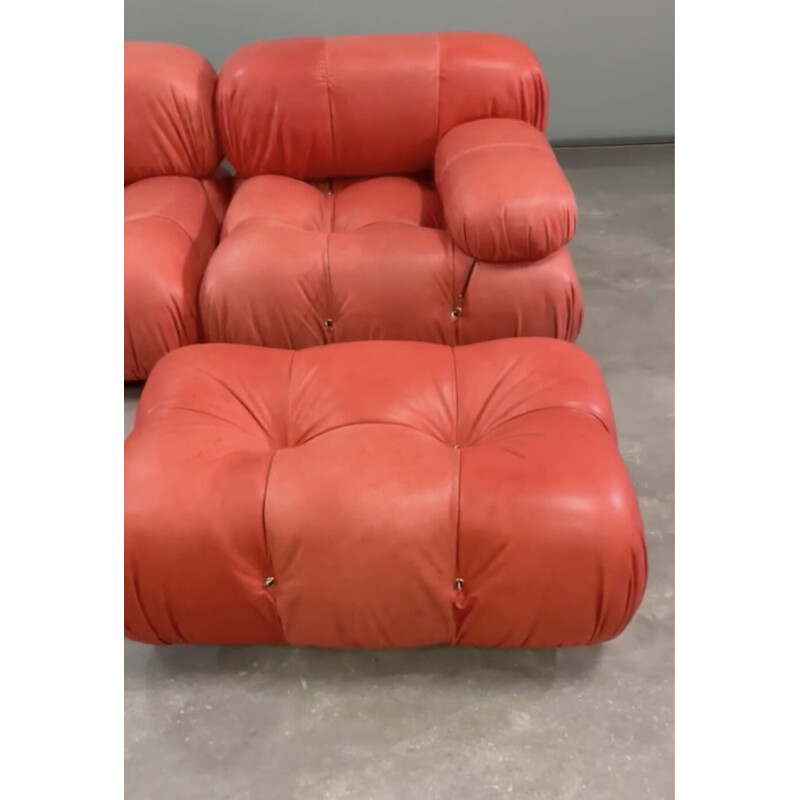 Vintage Camaleonda living room set in coral leather by Mario Bellini for B & B Italia