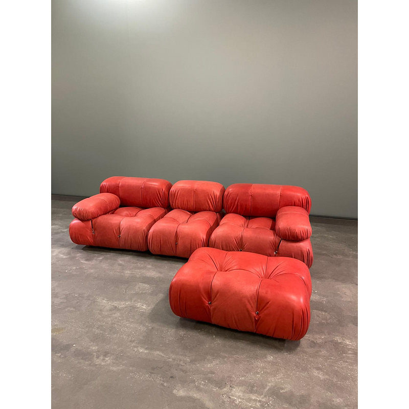 Vintage Camaleonda living room set in coral leather by Mario Bellini for B & B Italia