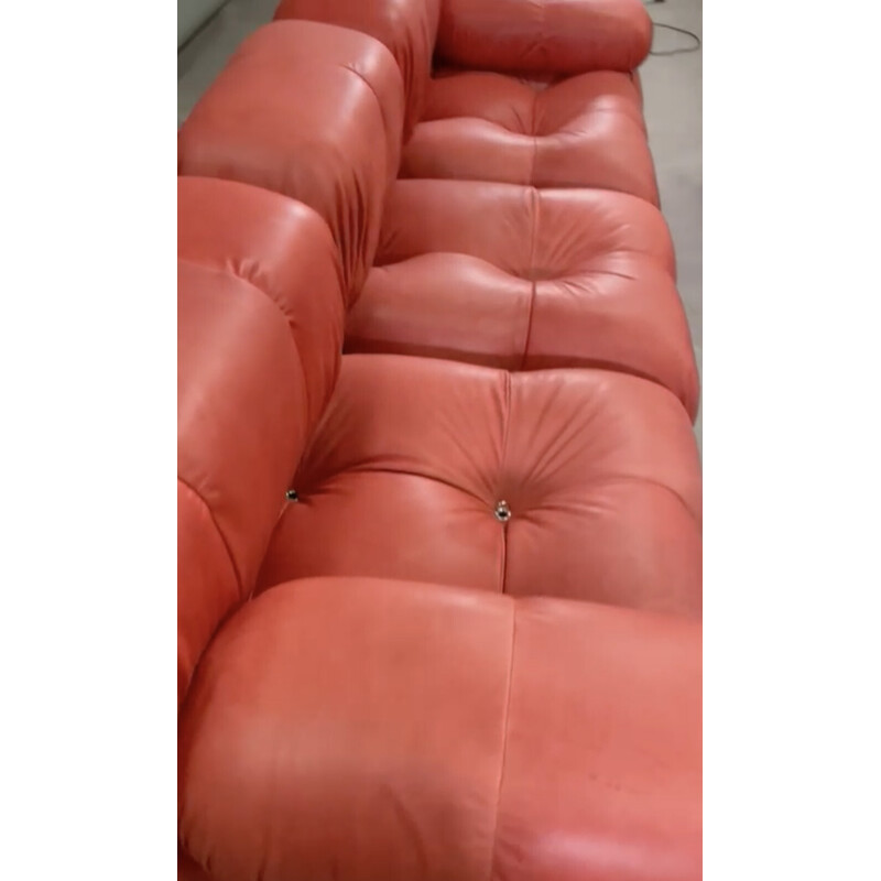 Vintage Camaleonda living room set in coral leather by Mario Bellini for B & B Italia