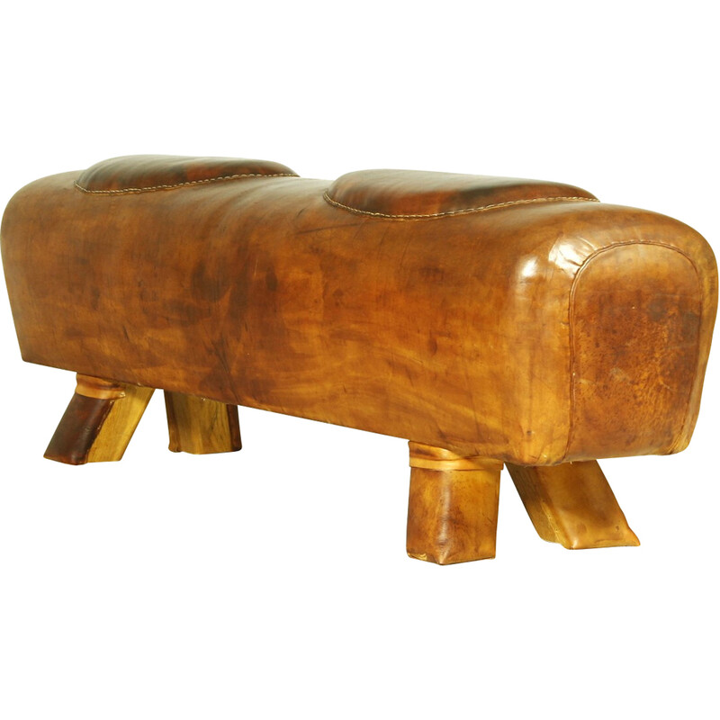 Vintage leather camel bench, 1950s