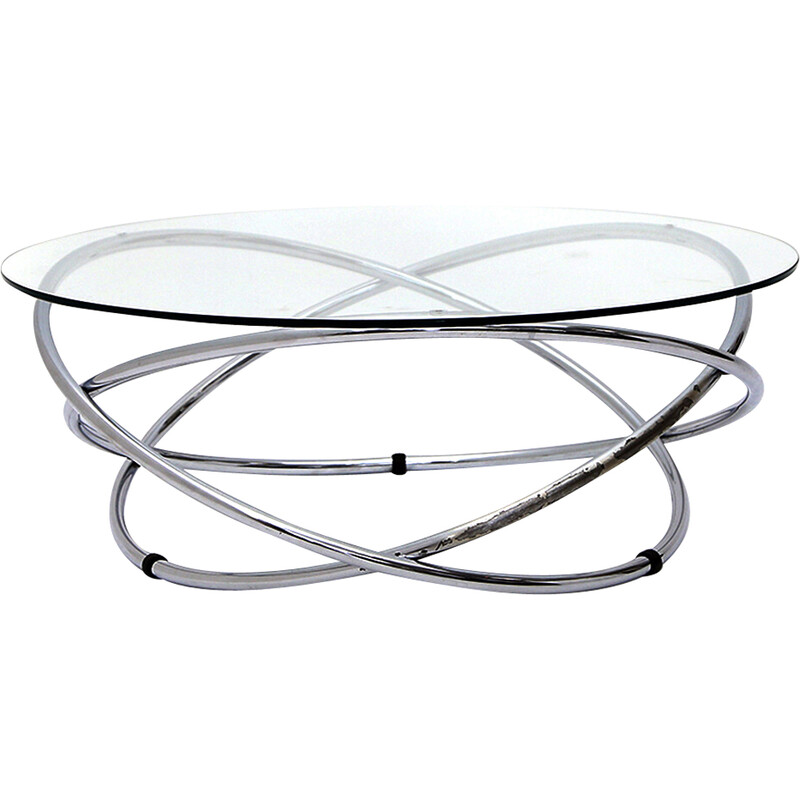 Vintage round coffee table in chromed metal and glass top, 1970s