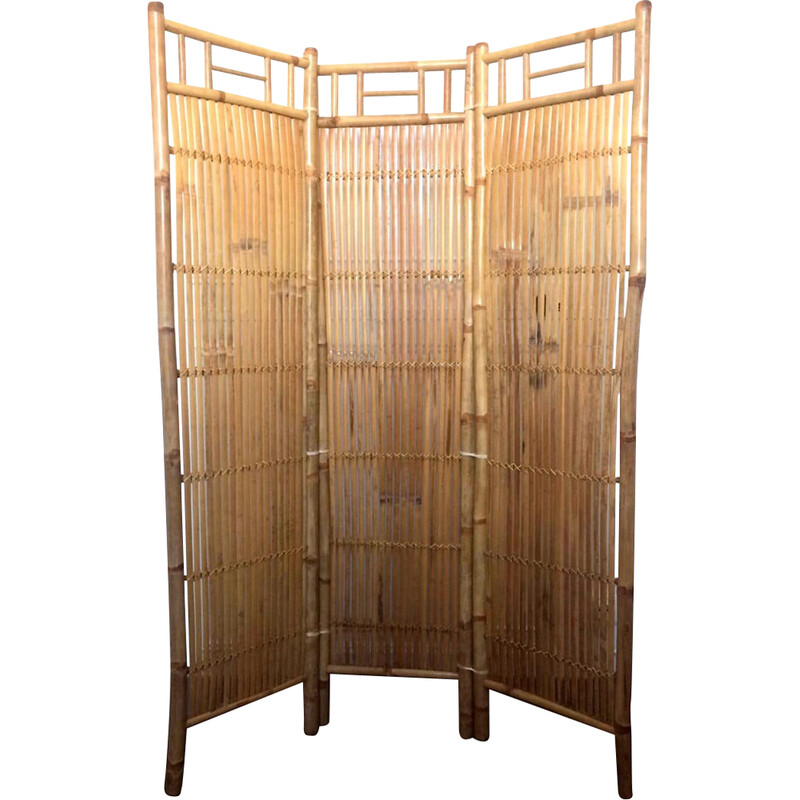 Vintage bamboe kamerscherm met drie panelen, 1960