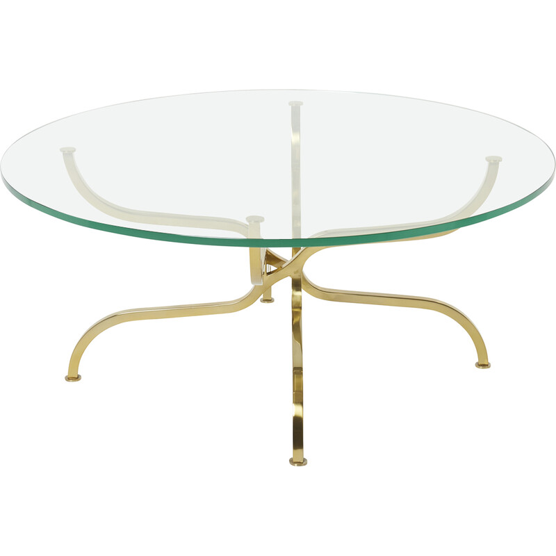 Vintage coffee table in gilded brass and glass by Georges Geffroy, 1960