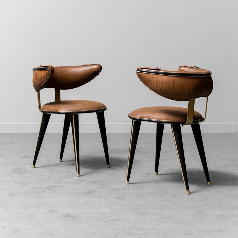 Pareja de sillas vintage de cuero ecológico Mascagni, años 60
