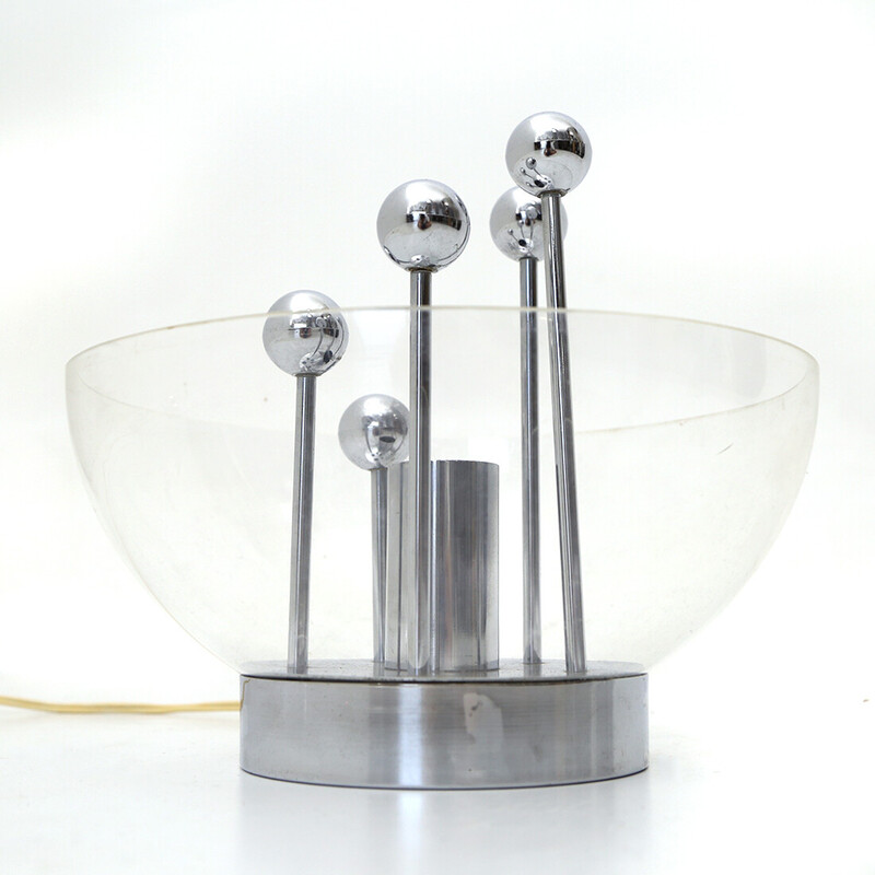 Lámpara de mesa vintage en metal cromado y metacrilato, años 60