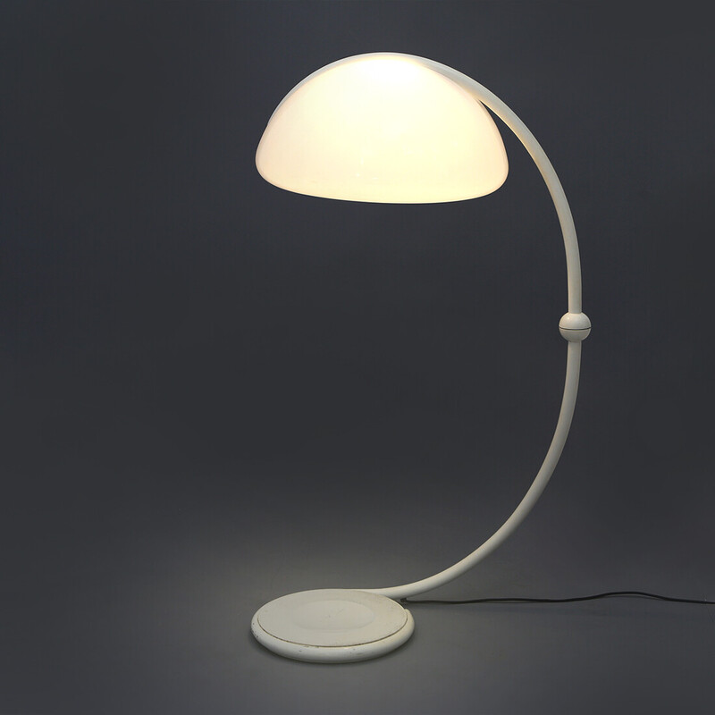 Lampada da terra vintage "Serpente" bianca di Elio Martinelli per Martinelli, 1960