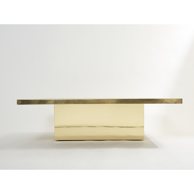 Belgian vintage coffee table in engraved brass by Christian Krekels, 1970