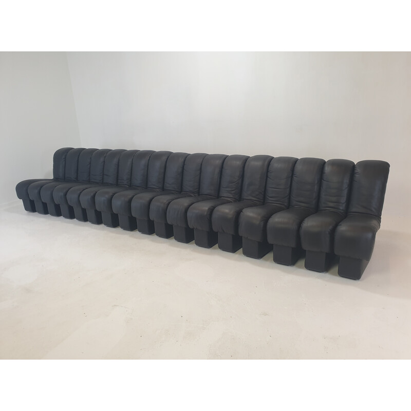 Vintage Ds-600 "Non Stop" modular sofa in fullblack leather by De Sede, 1972