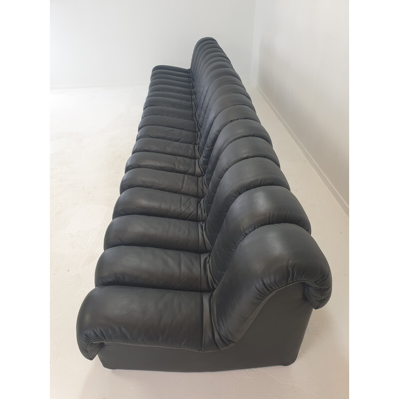 Vintage Ds-600 "Non Stop" modular sofa in fullblack leather by De Sede, 1972