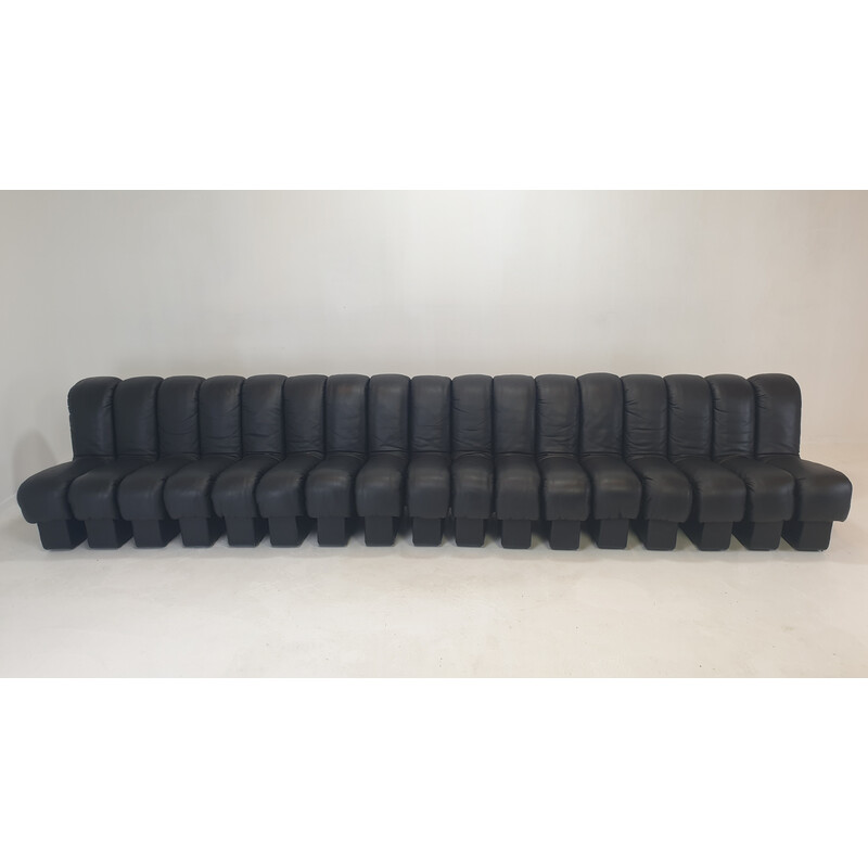 Vintage Ds-600 "Non Stop" modular sofa in fullblack leather by De Sede, 1972