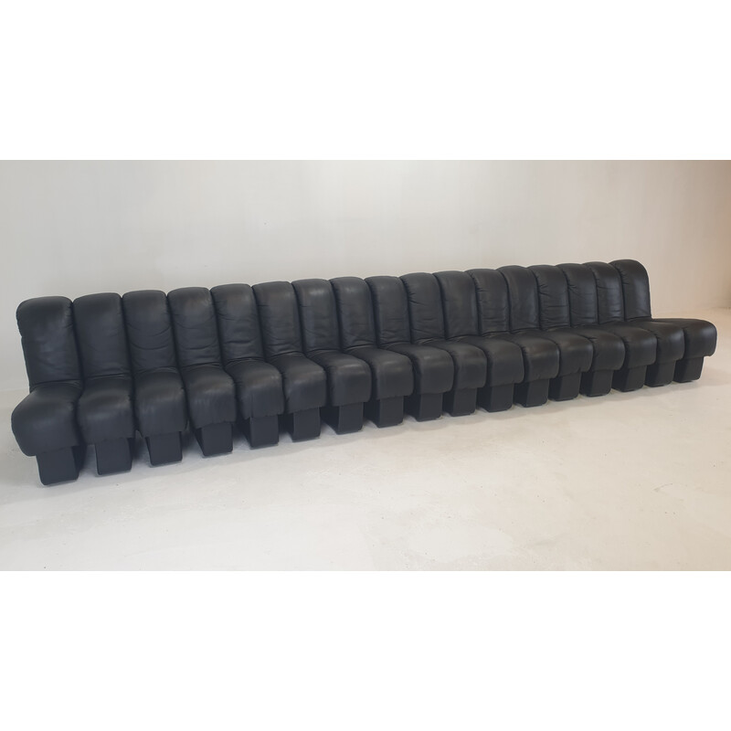 Vintage Ds-600 "Non Stop" modular sofa in fullblack leather by De Sede, 1972