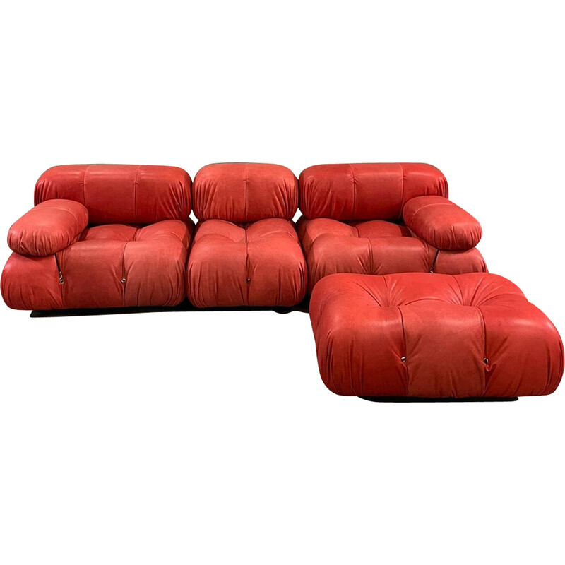 Vintage Camaleonda living room set in coral leather by Mario Bellini for B & B Italia