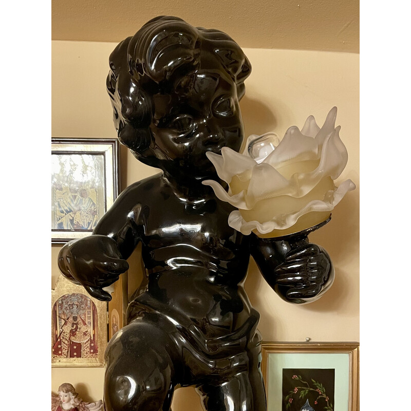 Soectacular candeeiro vintage e anjo preto gigante de Manises, Espanha