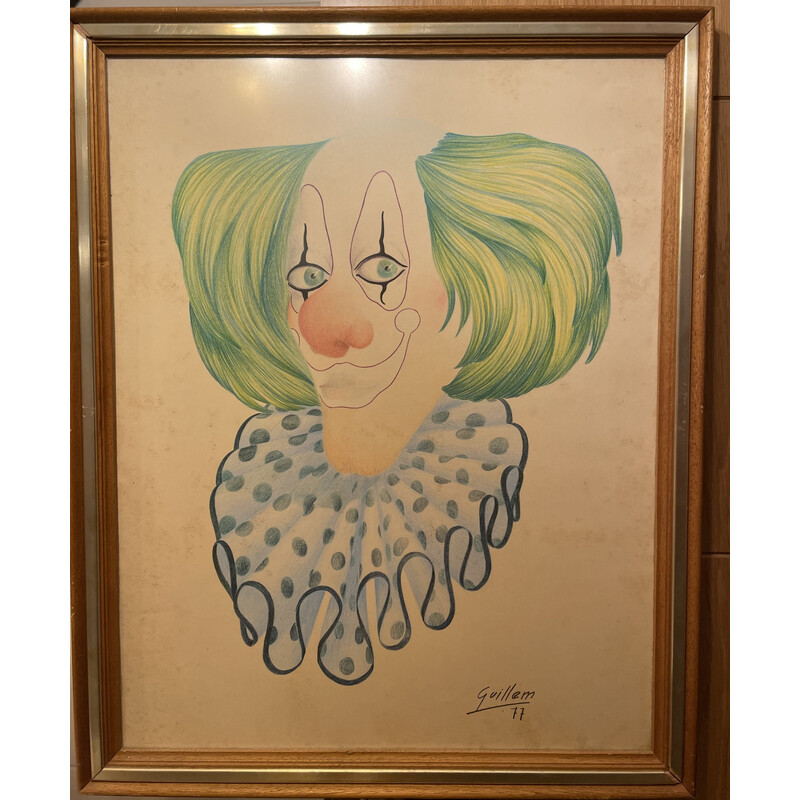 Vintage painting "The Clown" by Guillem, Spain