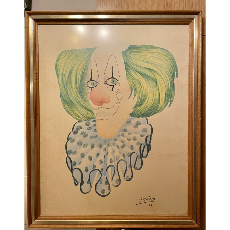 Vintage painting "The Clown" by Guillem, Spain