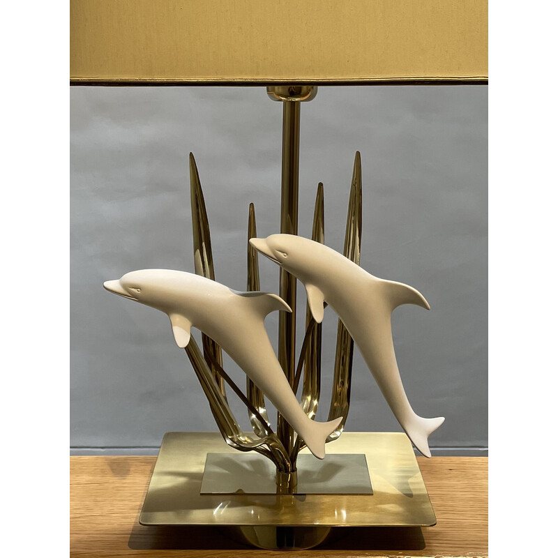 Vintage Dolphins lamp by Pierre Delbee for Maison Jansen