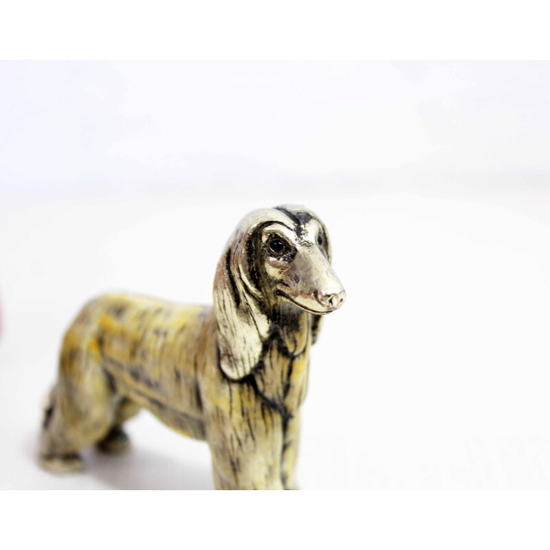 Sculpture of vintage Afghan dogs in solid pewter, Italy 1970s