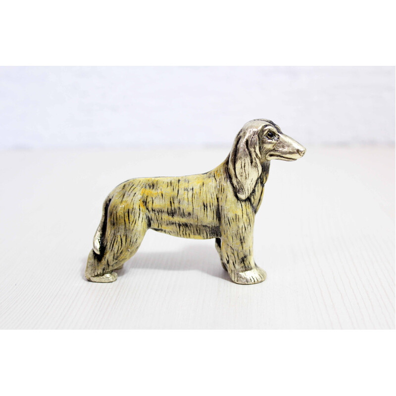 Sculpture of vintage Afghan dogs in solid pewter, Italy 1970s