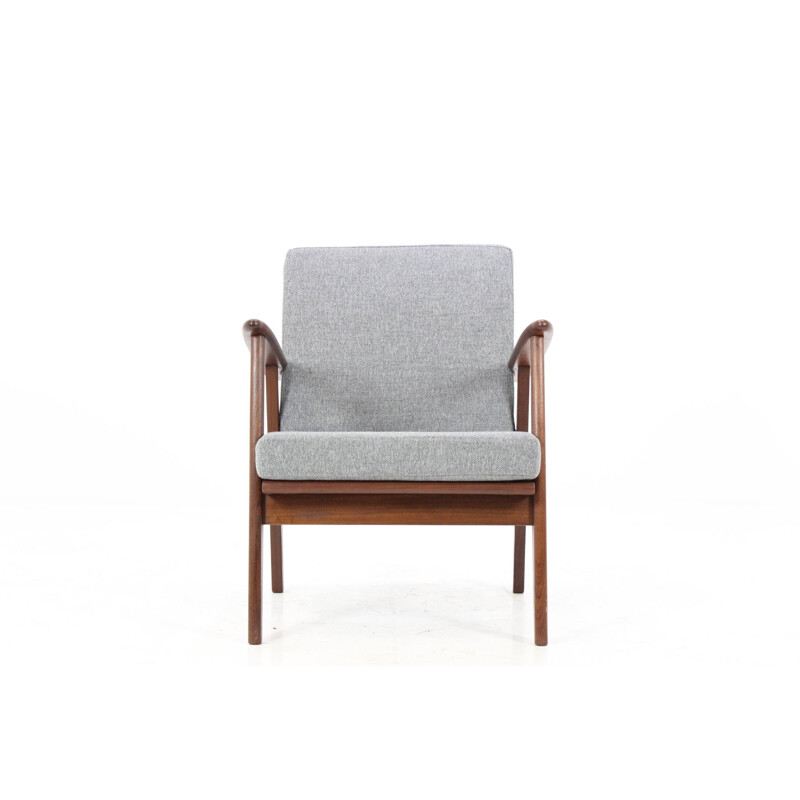 Danish teak armchair re-uphostered in grey - 1960s