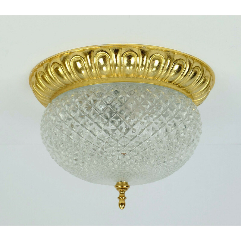 Vintage glass and gilt aluminum ceiling lamp by Soelken, Germany 1970s